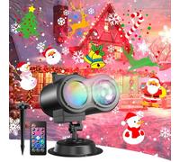 Christmas Projector Lights Outdoor, Valentine's Day Gift 2-in-1 Moving Patterns Landscape Lights, 26 HD Effects 16 Slides& 10 Ocean Wave, Waterproof Decorative LED Lighting with Remote
