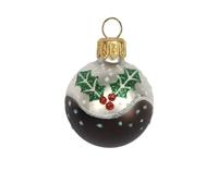 Christmas Pudding Bauble, Hanging Xmas Bauble, Glass Kitsch Christmas Decoration, Novelty Christmas Pudding Food Lovers Mini Bauble Ornament, Glass Vintage Christmas Tree Xmas Gift