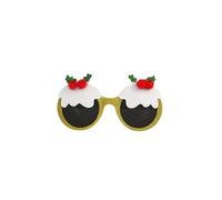 Christmas Pudding Glasses - Novelty Christmas Sunglasses with Glitter Gold Frame & Holly Detail - Fun Xmas Fancy Dress Accessory for Parties, Photo Booth & Secret Santa Gift