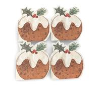 Christmas Pudding Paper Napkins, 3 ply, 12 Pack 3D Napkins, Holiday Theme Party Decorations, White and Brown with Holly Design