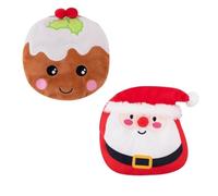Christmas Pudding & Santa Handwarmer - Microwave Heated Reusable Warmer with Red Pom-Pom Berries - 16cm Plush Polyester Cover with Ceramic Beads - Festive Gift
