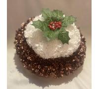 Christmas Pudding Silk Flower Tribute - Festive Artificial Memorial Arrangement, 10 inch Handmade Graveside Decoration for Winter Remembrance