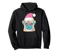 Christmas Pug Santa Hat Cute Dog Holiday Fun Pullover Hoodie