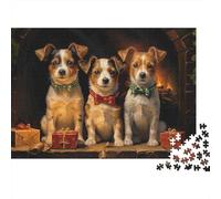 Christmas Puppies Sitting 1000 Pieces Jigsaw Puzzles Engaging Home Decoration Three Dogs with Red Bows And Gifts Jigsaw Puzzles Unique Puzzle Gift for Adults & Families 38x26cm/1000pcs