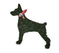 Christmas Puppy & Cat Shaped Wreath with Red Bow, Cute Dog Wreath with Snowflake Sign Ornament, Xmas Pet Wreath for Front Door Holiday Year Round Full Green Doggy Wreaths Garden Home Party Decor (A)