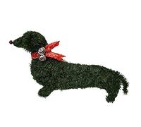 Christmas Puppy & Cat Shaped Wreath with Red Bow, Cute Dog Wreath with Snowflake Sign Ornament, Xmas Pet Wreath for Front Door Holiday Year Round Full Green Doggy Wreaths Garden Home Party Decor (A)