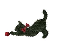 Christmas Puppy & Cat Shaped Wreath with Red Bow, Cute Dog Wreath with Snowflake Sign Ornament, Xmas Pet Wreath for Front Door Holiday Year Round Full Green Doggy Wreaths Garden Home Party Decor (A)