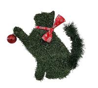 Christmas Puppy & Cat Shaped Wreath with Red Bow, Cute Dog Wreath with Snowflake Sign Ornament, Xmas Pet Wreath for Front Door Holiday Year Round Full Green Doggy Wreaths Garden Home Party Decor (A)