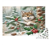 Christmas Puppy Puzzle 1000 Pieces Recycled Paper for Adults Puzzle for Adults Hard Difficult Challenging Game Fun Home Activity Great Gift Idea for Gift Giving 70x50cm/1000pcs