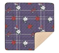 Christmas Purple Plaid White Red Poinsettias Berries Soft Foam Baby Gym & Activity Mat for Floor Cozy Breathable Travel Play Mat for Baby Toddler Infant, 50'' x 50''