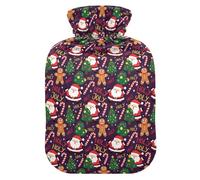 Christmas Purple Red Green Santa Gift Tree Hot-Water Bottle with Soft Cover, 1L Hot Compress Bag for Hot and Cold Therapies
