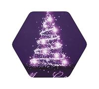 Christmas Purple Tree printed PVC Coaster Set of 6, Table Coaster Drink Coffee Coasters - Hexagon 6 Pieces