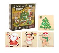 Christmas Puzzle Wooden Reindeer Santa - Christmas Tree Gingerbread Man Jigsaw Puzzles | Educational Fun Toy for Play Classroom Kindergarten Preschool