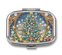 Christmas Puzzles Pill Box 2 Compartment Portable Pill Case Daily Square Pill Organizer for Pocket Purse Daily Medicine Container to Hold Vitamins Fish Oil Travel Gifts