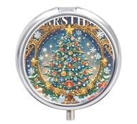 Christmas Puzzles Pill Case 3 Compartment Portable Pill Box Daily Round Pill Organizer for Pocket Purse Daily Medicine Container to Hold Vitamins Fish Oil Travel Gifts