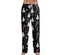 Christmas Pyjama Bottoms for Men Santa Claus Printed Trousers Casual Relaxed Fit Training Sweatpants with Pockets and Drawstring Lounge Pyjama for Xmas Gifts (Black, XL)