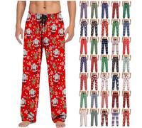 Christmas Pyjamas for Men Funny Tree Santa Print Pajamas Bottoms Elastic Waist Pjs Pants Xmas Lounge Trousers Mens Nightwear, A09-Black, M