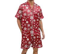 Christmas Pyjamas Men Xxl, Christmas Pjs Family Set, Shorty Pyjamas Sets 2 Pieces Plus Size Sleepwear Lightweight Dry Soft Sleep Set with Pocket Soft Xmas Sleepwear Cute Cartoon Holiday