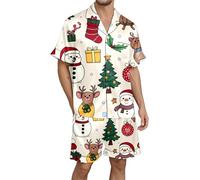 Christmas Pyjamas Men Xxl, Christmas Pjs Family Set, Shorty Pyjamas Sets 2 Pieces Plus Size Sleepwear Lightweight Dry Soft Sleep Set with Pocket Pjs Loungewear Sets Breathable Casual Home