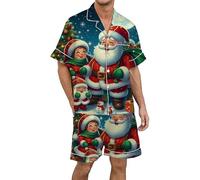 Christmas Pyjamas Men Xxl, Christmas Pjs Men Set, Shorty Pyjamas Sets 2 Pieces Plus Size Sleepwear Lightweight Dry Soft Sleep Set with Pocket Pjs Loungewear Sets Breathable Casual Home