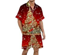 Christmas Pyjamas Men Xxl, Christmas Pjs Men Set, Shorty Pyjamas Sets 2 Pieces Plus Size Sleepwear Lightweight Dry Soft Sleep Set with Pocket Soft Xmas Sleepwear Cute Cartoon Holiday