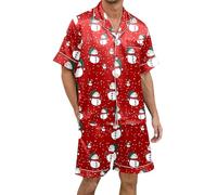 Christmas Pyjamas Men Xxl, Christmas Pjs Men Shorts, Shorty Pyjamas Sets 2 Pieces Plus Size Sleepwear Lightweight Dry Soft Sleep Set with Pocket Pjs Loungewear Sets Breathable Casual Home