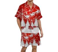 Christmas Pyjamas Men Xxl, Matching Christmas Pjs for Family, Shorty Pyjamas Sets 2 Pieces Plus Size Sleepwear Lightweight Dry Soft Sleep Set with Pocket Soft Xmas Sleepwear Cute Cartoon Holiday