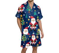 Christmas Pyjamas Men Xxl, Matching Christmas Pjs for Family, Shorty Pyjamas Sets 2 Pieces Plus Size Sleepwear Lightweight Dry Soft Sleep Set with Pocket Pjs Loungewear Sets Breathable Casual Home