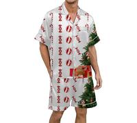 Christmas Pyjamas Men Xxl, Matching Christmas Pjs for Family, Shorty Pyjamas Sets 2 Pieces Plus Size Soft Xmas Sleepwear Cute Cartoon Holiday Pjs Loungewear Sets Breathable Casual Home