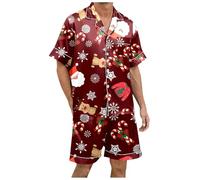 Christmas Pyjamas Men Xxl, Matching Christmas Pjs for Family, Shorty Pyjamas Sets 2 Pieces Plus Size Soft Xmas Sleepwear Cute Cartoon Holiday Sleepwear Lightweight Dry Soft Sleep Set with Pocket