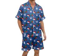 Christmas Pyjamas Men Xxl, Matching Christmas Pjs, Shorty Pyjamas Sets 2 Pieces Plus Size Sleepwear Lightweight Dry Soft Sleep Set with Pocket Pjs Loungewear Sets Breathable Casual Home