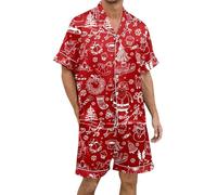 Christmas Pyjamas Men Xxl, Matching Christmas Pjs, Shorty Pyjamas Sets 2 Pieces Plus Size Soft Xmas Sleepwear Cute Cartoon Holiday Sleepwear Lightweight Dry Soft Sleep Set with Pocket