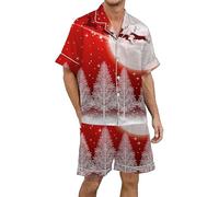 Christmas Pyjamas Men Xxl, Mens Nightwear 3xl, Shorty Pyjamas Sets 2 Pieces Plus Size Soft Xmas Sleepwear Cute Cartoon Holiday Sleepwear Lightweight Dry Soft Sleep Set with Pocket