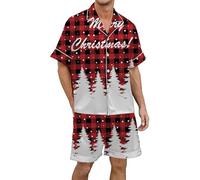 Christmas Pyjamas Men Xxl, Mens Nightwear Pyjamas Set, Shorty Pyjamas Sets 2 Pieces Plus Size Sleepwear Lightweight Dry Soft Sleep Set with Pocket Soft Xmas Sleepwear Cute Cartoon Holiday