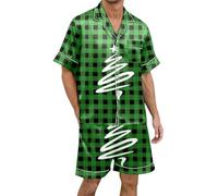 Christmas Pyjamas Men Xxl, Mens Nightwear Pyjamas Set, Shorty Pyjamas Sets 2 Pieces Plus Size Soft Xmas Sleepwear Cute Cartoon Holiday Pjs Loungewear Sets Breathable Casual Home