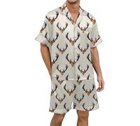 Christmas Pyjamas Men Xxl, Mens Nightwear Set, Shorty Pyjamas Sets 2 Pieces Plus Size Sleepwear Lightweight Dry Soft Sleep Set with Pocket Soft Xmas Sleepwear Cute Cartoon Holiday