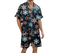 Christmas Pyjamas Men Xxl, Mens Nightwear Set, Shorty Pyjamas Sets 2 Pieces Plus Size Soft Xmas Sleepwear Cute Cartoon Holiday Sleepwear Lightweight Dry Soft Sleep Set with Pocket