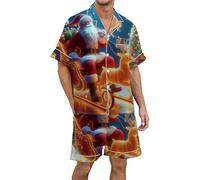 Christmas Pyjamas Men Xxl, Mens Nightwear Shorts Set, Shorty Pyjamas Sets 2 Pieces Plus Size Pjs Loungewear Sets Breathable Casual Home Sleepwear Lightweight Dry Soft Sleep Set with Pocket