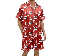 Christmas Pyjamas Men Xxl, Mens Nightwear Shorts Set, Shorty Pyjamas Sets 2 Pieces Plus Size Soft Xmas Sleepwear Cute Cartoon Holiday Sleepwear Lightweight Dry Soft Sleep Set with Pocket