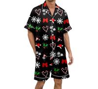 Christmas Pyjamas Men Xxl, Mens Nightwear Shorts Set, Shorty Pyjamas Sets 2 Pieces Plus Size Soft Xmas Sleepwear Cute Cartoon Holiday Pjs Loungewear Sets Breathable Casual Home