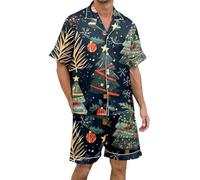 Christmas Pyjamas Men Xxl, Mens Nightwear, Shorty Pyjamas Sets 2 Pieces Plus Size Pjs Loungewear Sets Breathable Casual Home Sleepwear Lightweight Dry Soft Sleep Set with Pocket