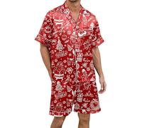 Christmas Pyjamas Men Xxl, Mens Nightwear, Shorty Pyjamas Sets 2 Pieces Plus Size Sleepwear Lightweight Dry Soft Sleep Set with Pocket Pjs Loungewear Sets Breathable Casual Home