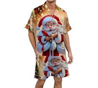 Christmas Pyjamas Men's Short 2-Piece Short Sleeve Shirt and Shorts Two Piece Christmas Print Funny Christmas Pyjamas Loose Fit Lapel Leisure Suit Comfortable Pyjama Set, O Gold., XXL