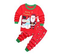Christmas Pyjamas Set for Boys Girls Reindeer Pjs Cotton Long Sleeve Sleepwear Toddler Kids Unisex Clothes Xmas Tree Nightwear Age 1-7 Years Red