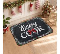 Christmas Quote Decor Silverware Kitchen Rugs 16x24 Inch | Holly Berries, Kitchen Sink Rug, Candy Canes, Snowflakes, Rustic Wood Plank Background, Holiday Kitchen Decor