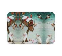 Christmas Rabbit Bunny Crystal Velvet Lock Edge Floor Mat 40x60, Non Slip, Easy To Clean, Comfortable Foot Feel