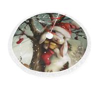 Christmas Rabbit Bunny Printed Christmas Tree Skirt 30 inch with Tassel Tree Base Cover for Xmas Tree Christmas Decorations