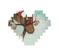 Christmas Rabbit Bunny Printed Jigsaw Puzzle 10.8x12.8 CM, Heart-Shaped Puzzle Challenging Game for Adults, Fun Decorative Wall Decor