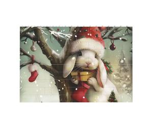 Christmas Rabbit Bunny Printed Jigsaw Puzzle 14.4x9.8 CM, Rectangular Puzzle Challenging Game for Adults Gifts, Family Fun Decorative Wall Decor