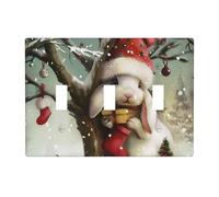 Christmas Rabbit Bunny Prints Wall Plate Decor Triple Toggle Switch Trim Panel, Decorative 3-Gang Switch Plate Outlet Cover